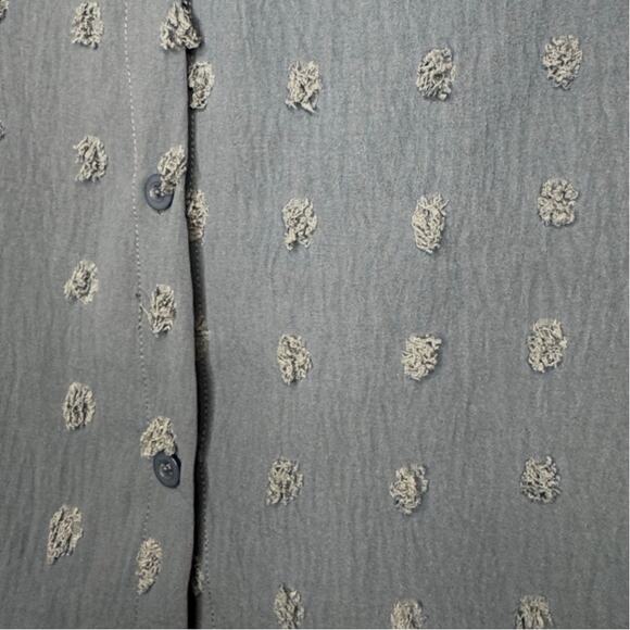 Bothenial XXL Button Down Shirt Chiffon Blouse Gray Blue Puff Polka Round Hem - Picture 6 of 8